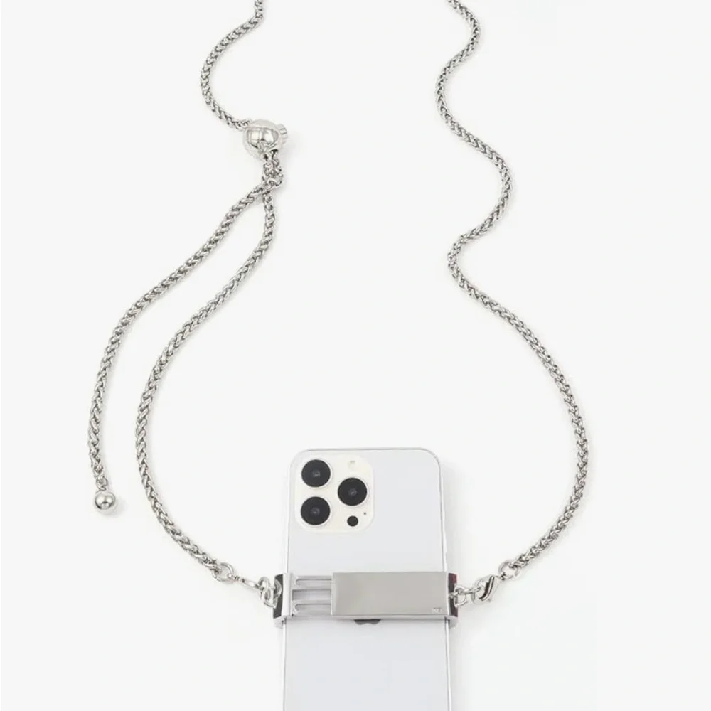 Stylish silver white Phone lanyard with adjustable ball Chain